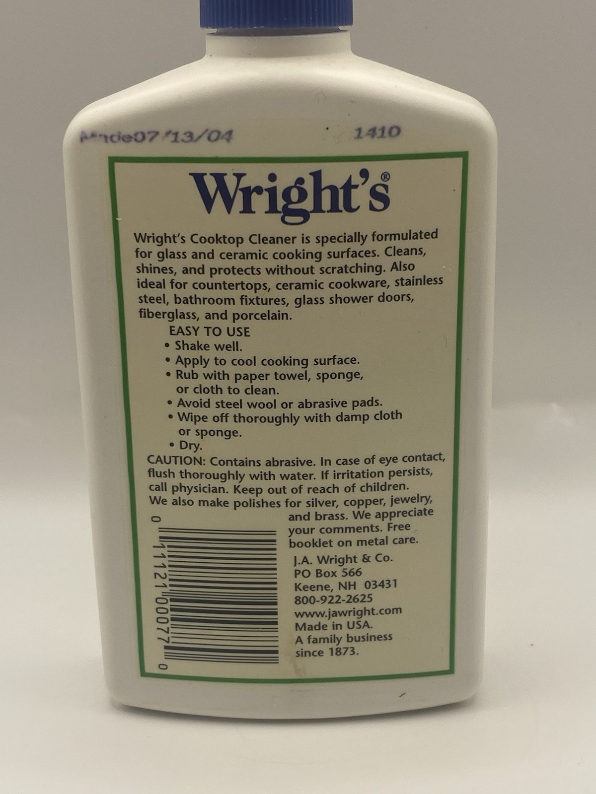 Wright’s Cooktop, Ceramic / Glass Cleaner 10 oz Cream 85% FULL