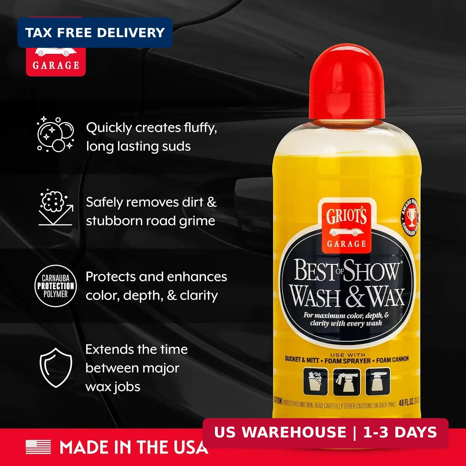 Griot’s Garage Best of Show Wash and Wax for Car Detailing and Cleaning, Carnaub