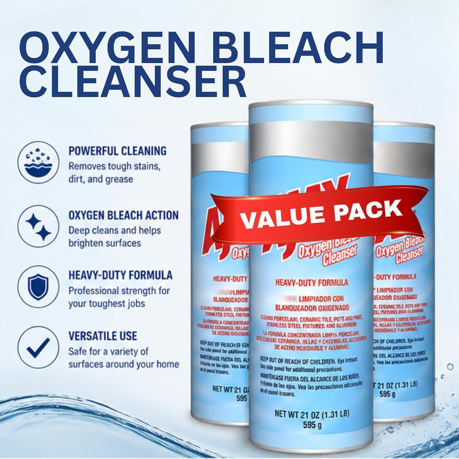 Ajax Oxygen Powder Cleaning Washing Kitchen Use 21oz Pack of 3 with Keychain