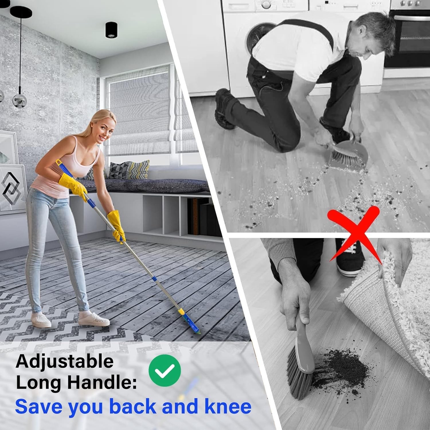 Grout Brush with Long Adjustable Handle, Swivel Scrub Brush, V-Shape Grout Li…