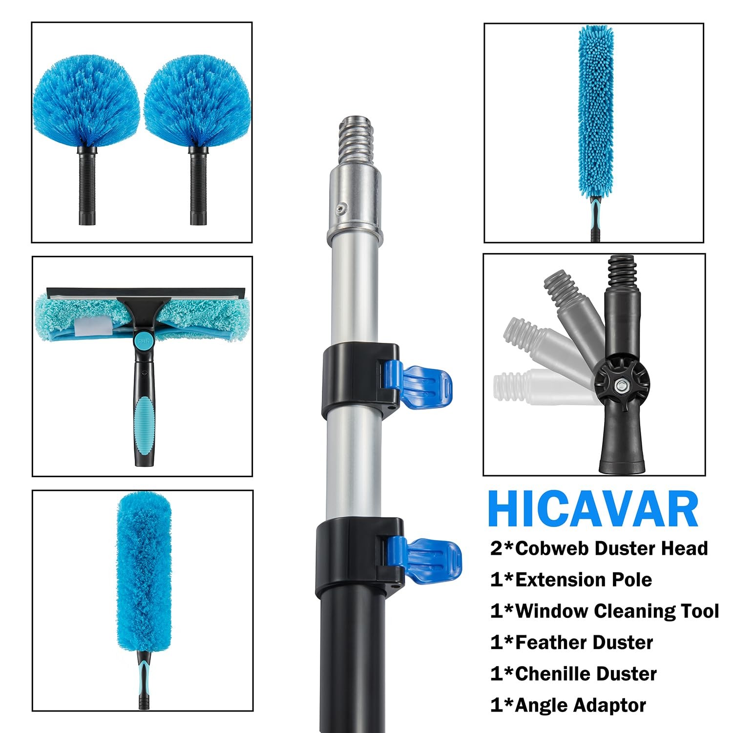 Hicavar 20 Foot High Ceiling Fan Cobweb Duster with 5-12ft Extension Pole