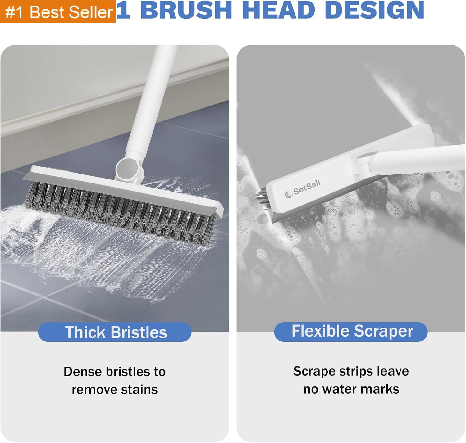 Grout Cleaner Brush with Long Handle, V-Shaped Floor Scrub Brush Swivel Grout Br