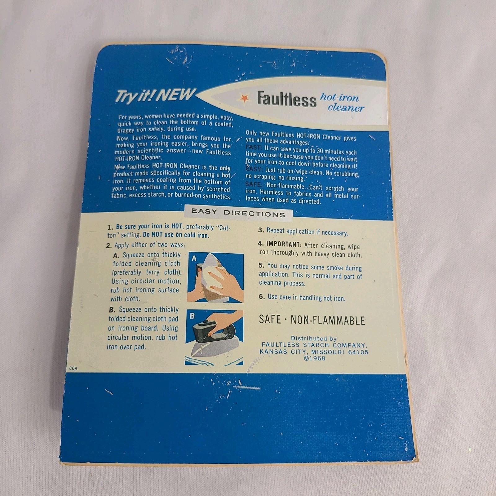 Faultless Hot Iron Cleaner Vintage NOS Sealed 1968 Package MCM NEW Advertising
