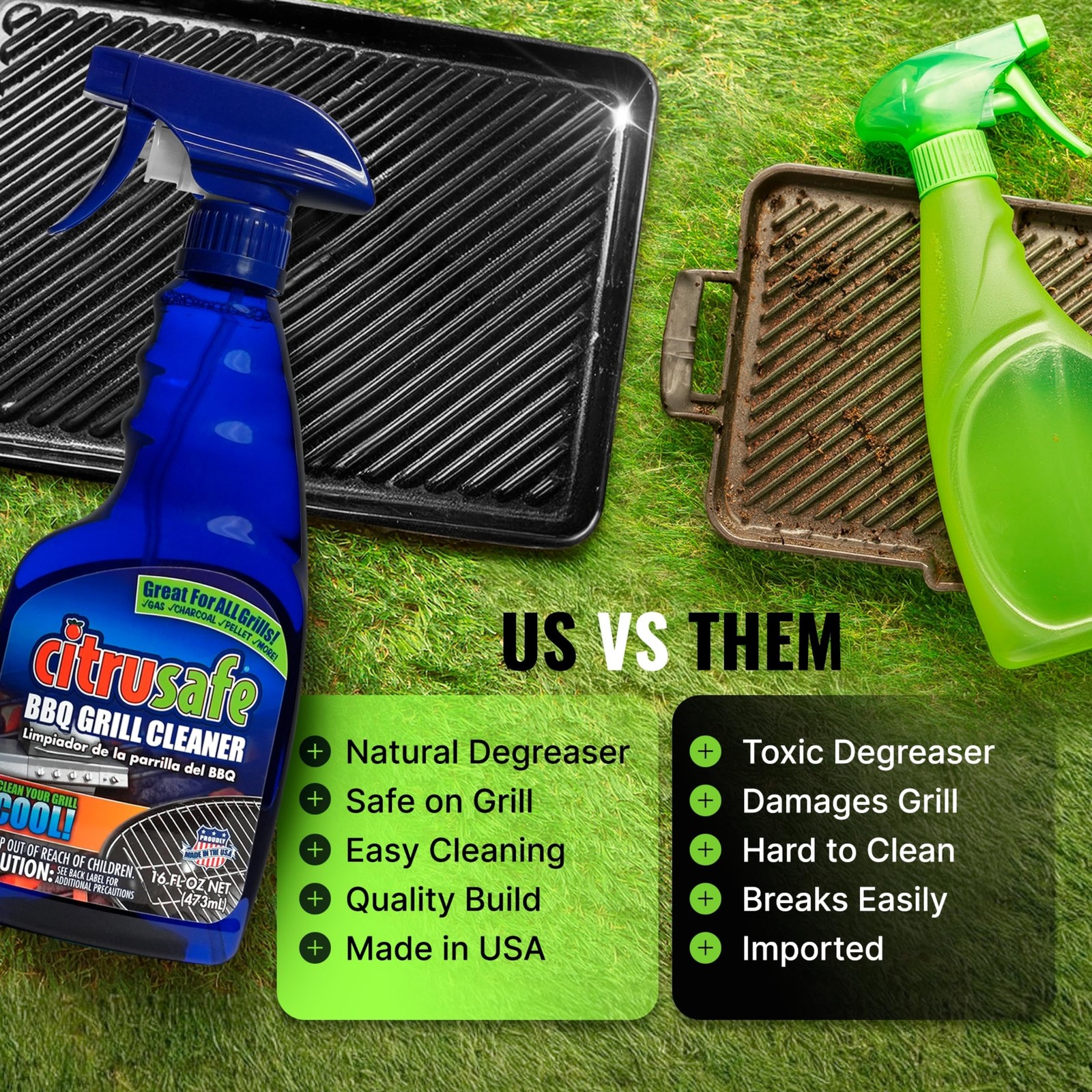 Grill Cleaning Kit – BBQ Grill Cleaner (16oz) and BBQ Grill Scrubber with 3 H…