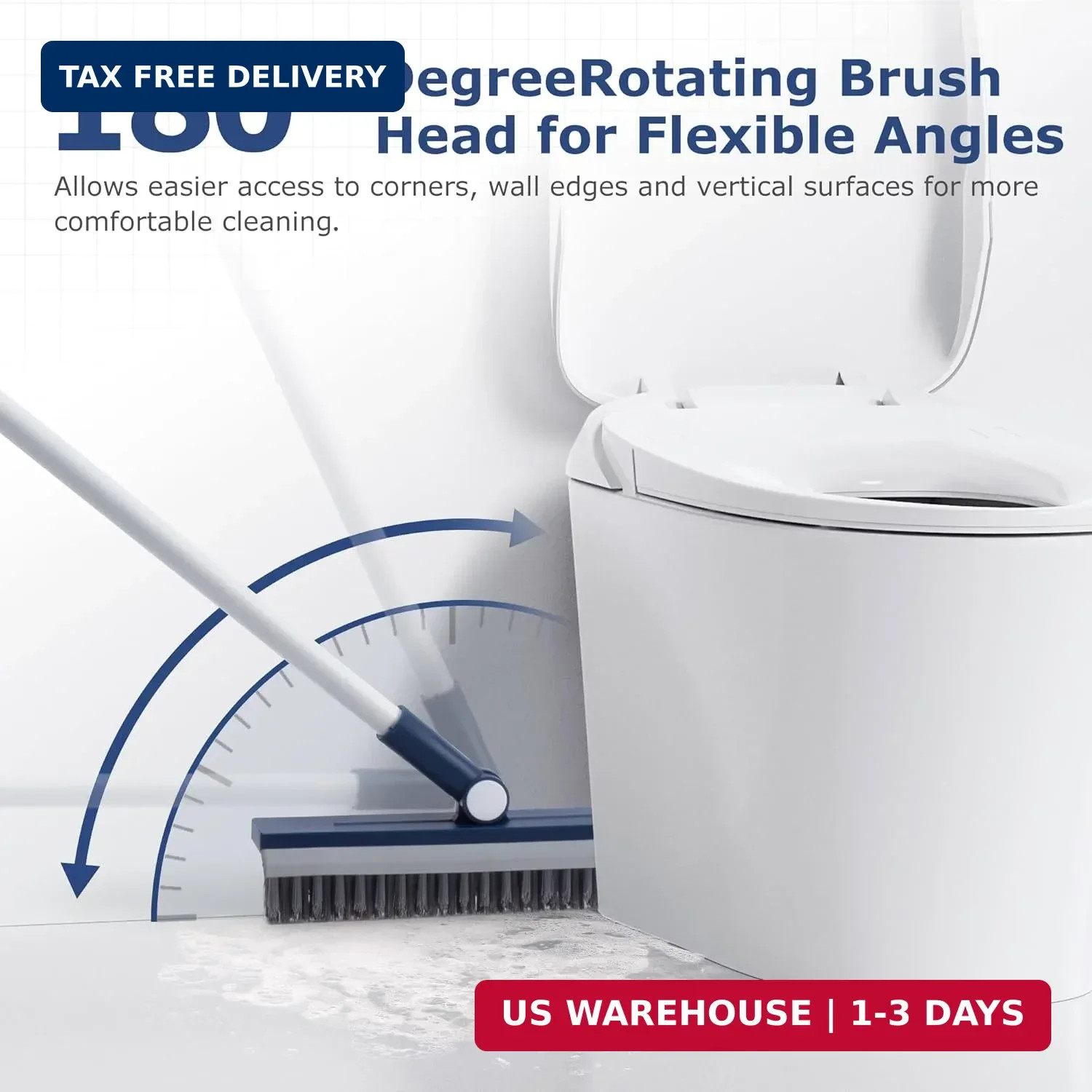 Long Handle Floor Cleaning Brush, 2-in-1 Hard Bristle Grout Scrubber