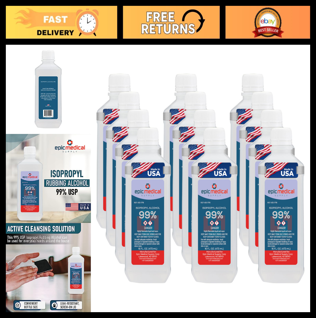 99% Isopropyl Alcohol 16 oz – Multi-Purpose Cleaner for Glass, PCB & Nails