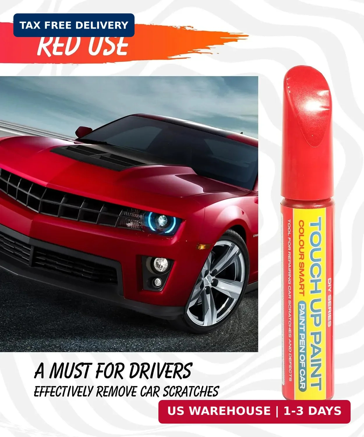 Pure RED Touch Up Paint Universal Color Match for All Car Models Repair Pen