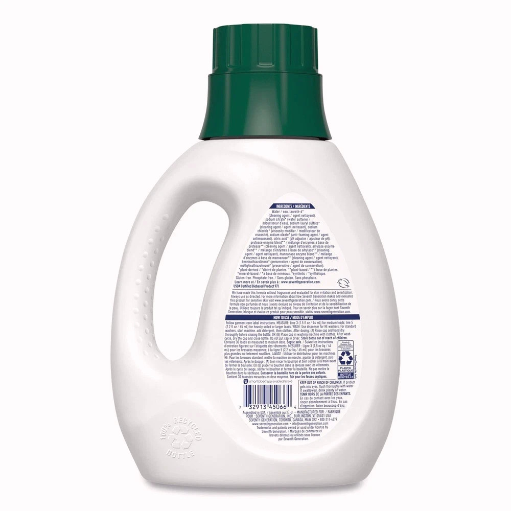 Seventh Generation 45066EA 45 oz. Liquid Laundry Detergent – Fragrance Free New