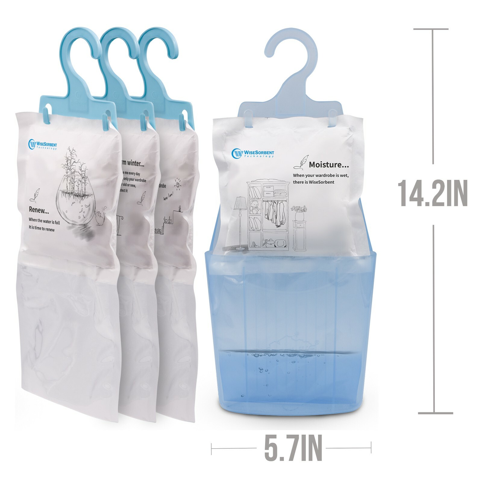 Moisture Absorber Hanging Bags Hanging Closet Dehumidifier Bags-Pack of 8 Pack