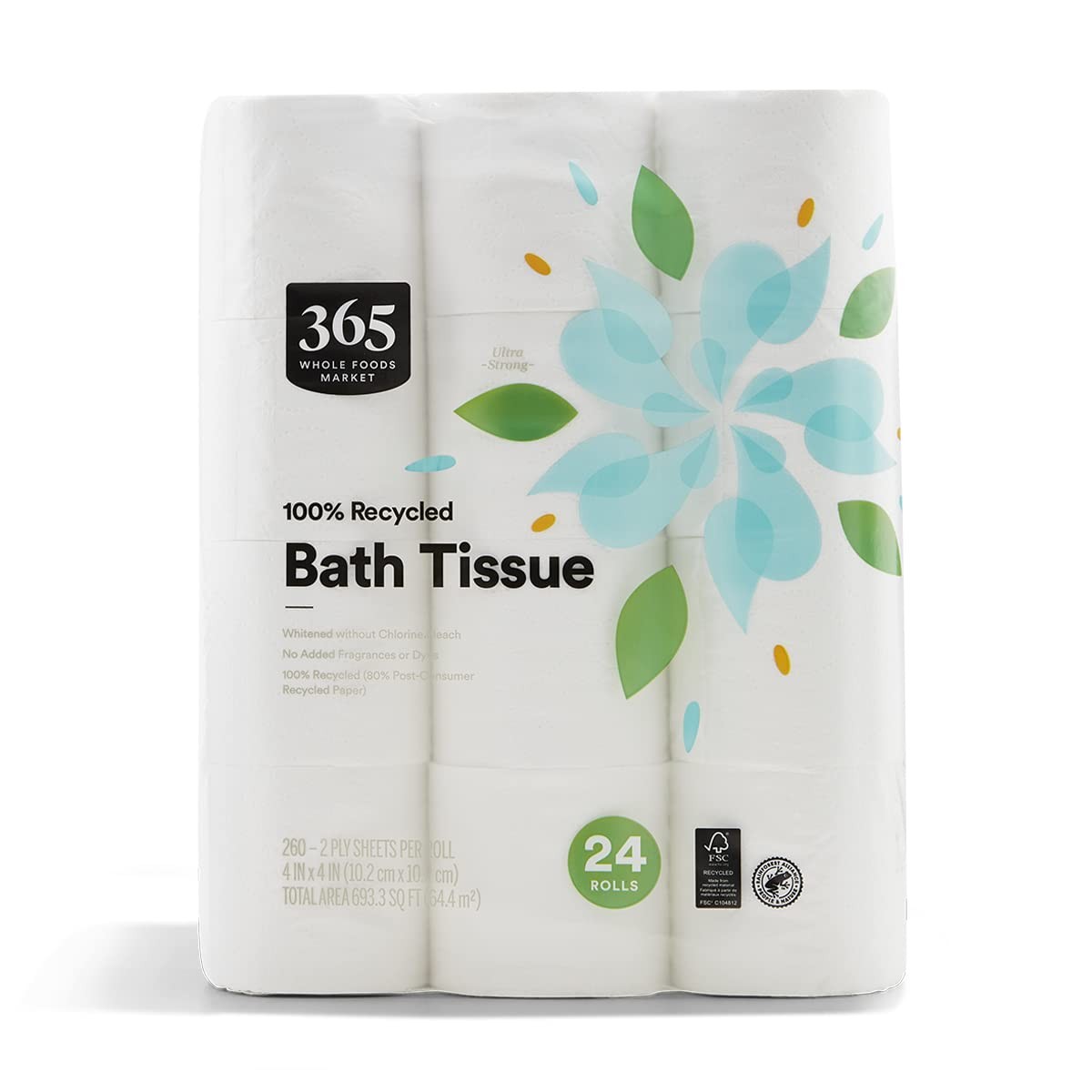 365 By WFM, 100% Recycled Bath Tissue, 260 Sheets Per Roll, 24 Count – 1 Pack