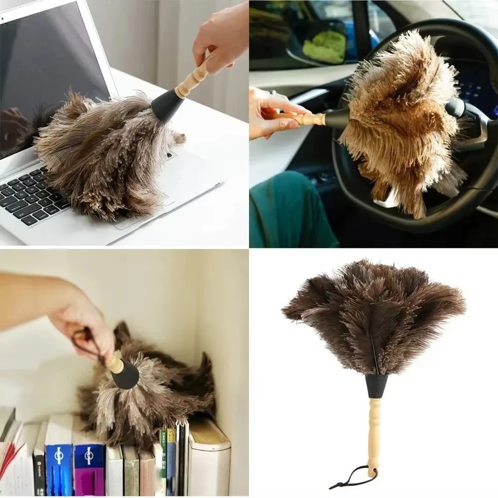 Ostrich Feather Duster Durable Dust Collecting Cleaning Tool In Wool US