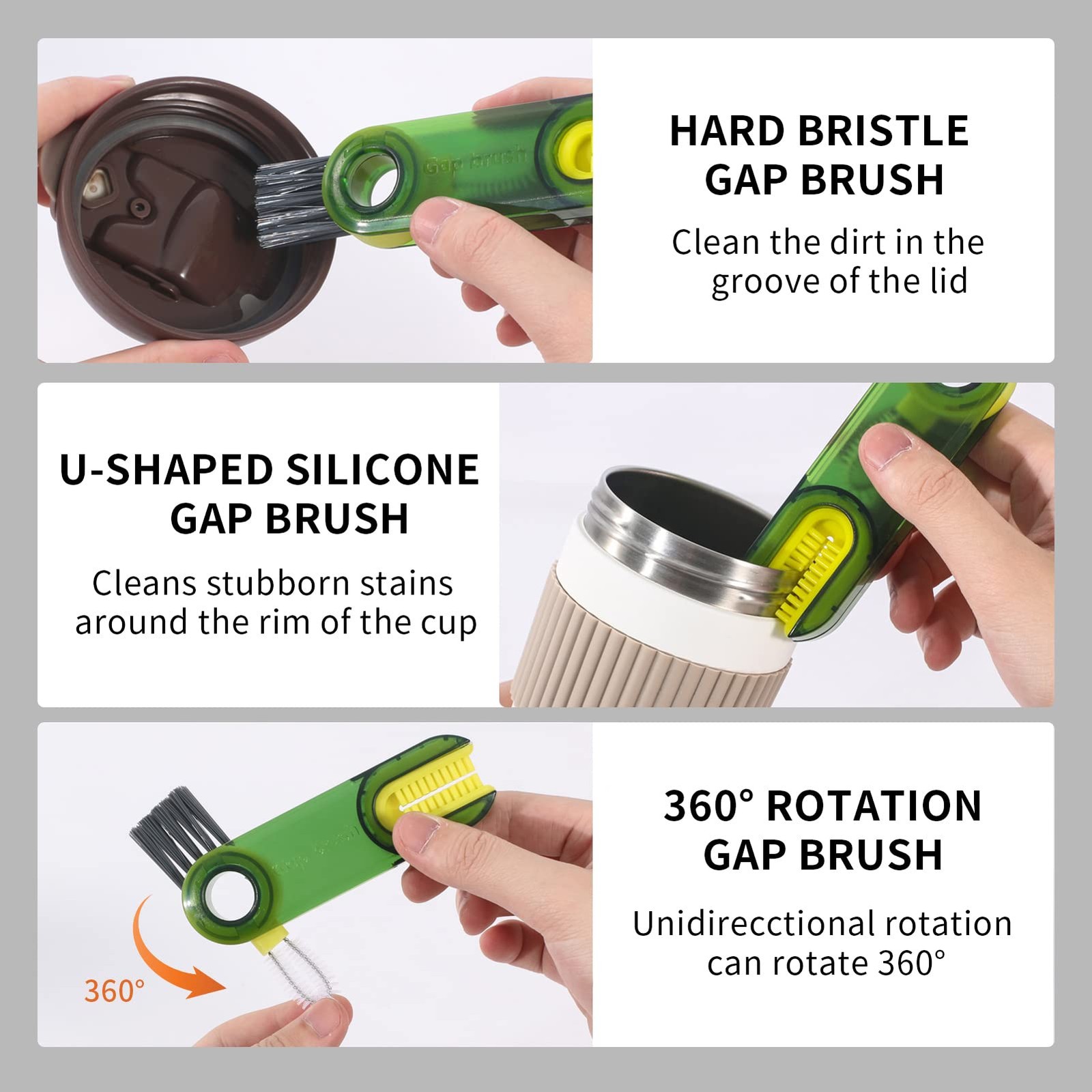 3 in 1 Cup Lid Gap Cleaning Brush Set, Multifunctional Insulation Bottle Clea…