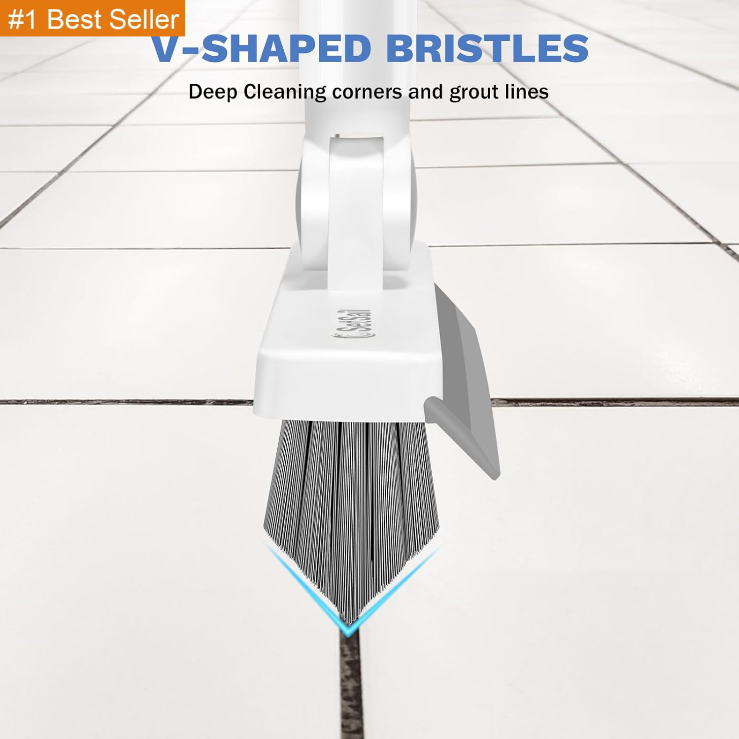 Grout Cleaner Brush with Long Handle, V-Shaped Floor Scrub Brush Swivel Grout Br