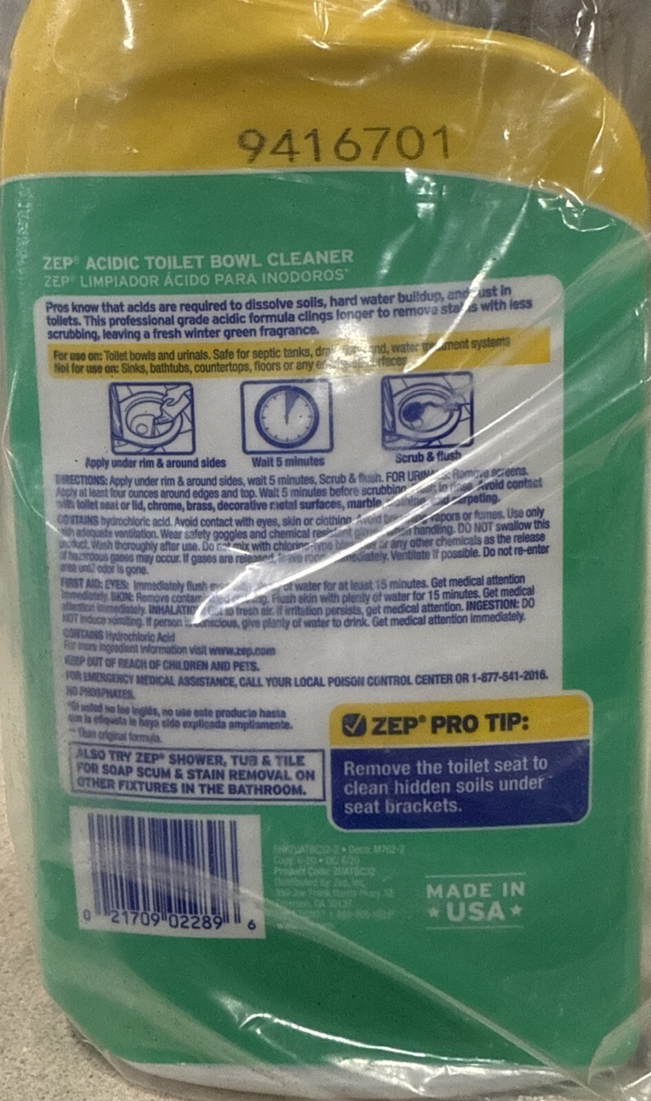 Zep Acidic Toilet Bowl Cleaner, 32 Fluid Ounce/946 mL Each, 2 Pack