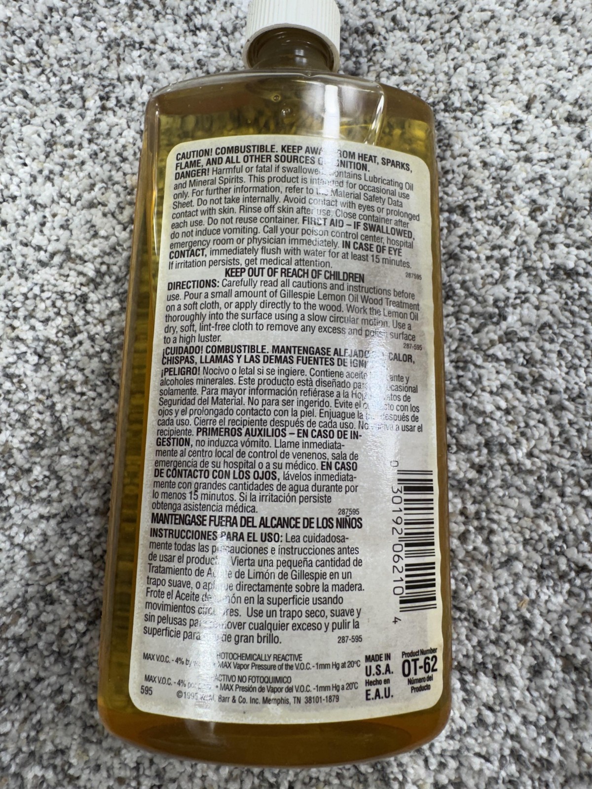 Vintage Gillespie Lemon Oil Wood Treatment 16 Fl Oz Furniture Made In USA Polish
