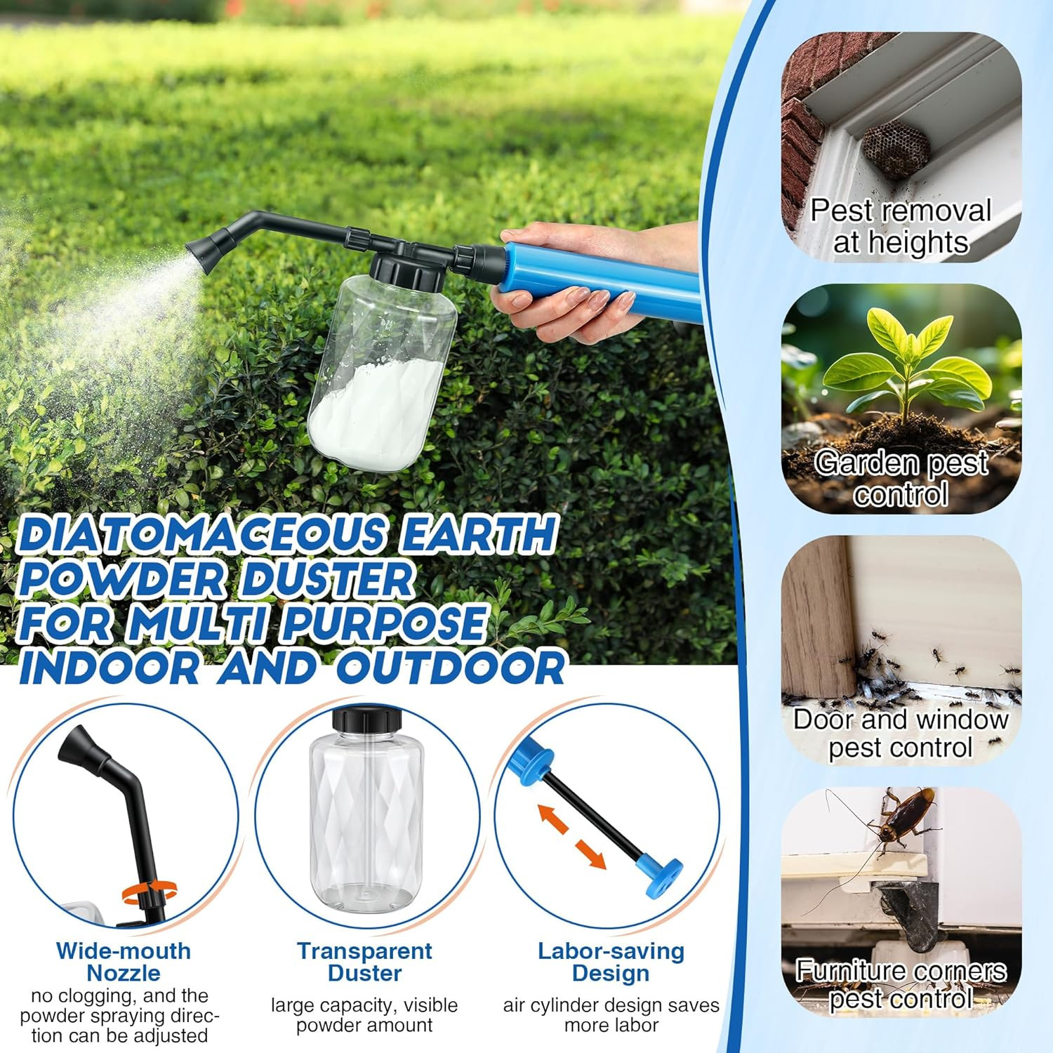 Diatomaceous Earth Powder Duster, 500Ml Garden Powders Applicator Dispenser, Pow
