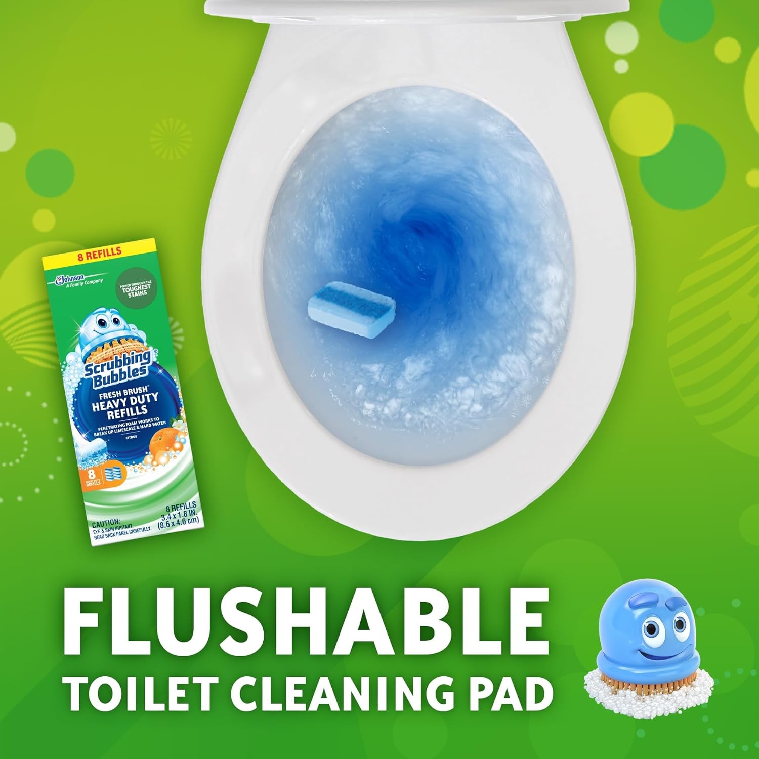 Toilet Brush Wand Refill Pads Citrus Fragrance Heavy Duty Pack of 8