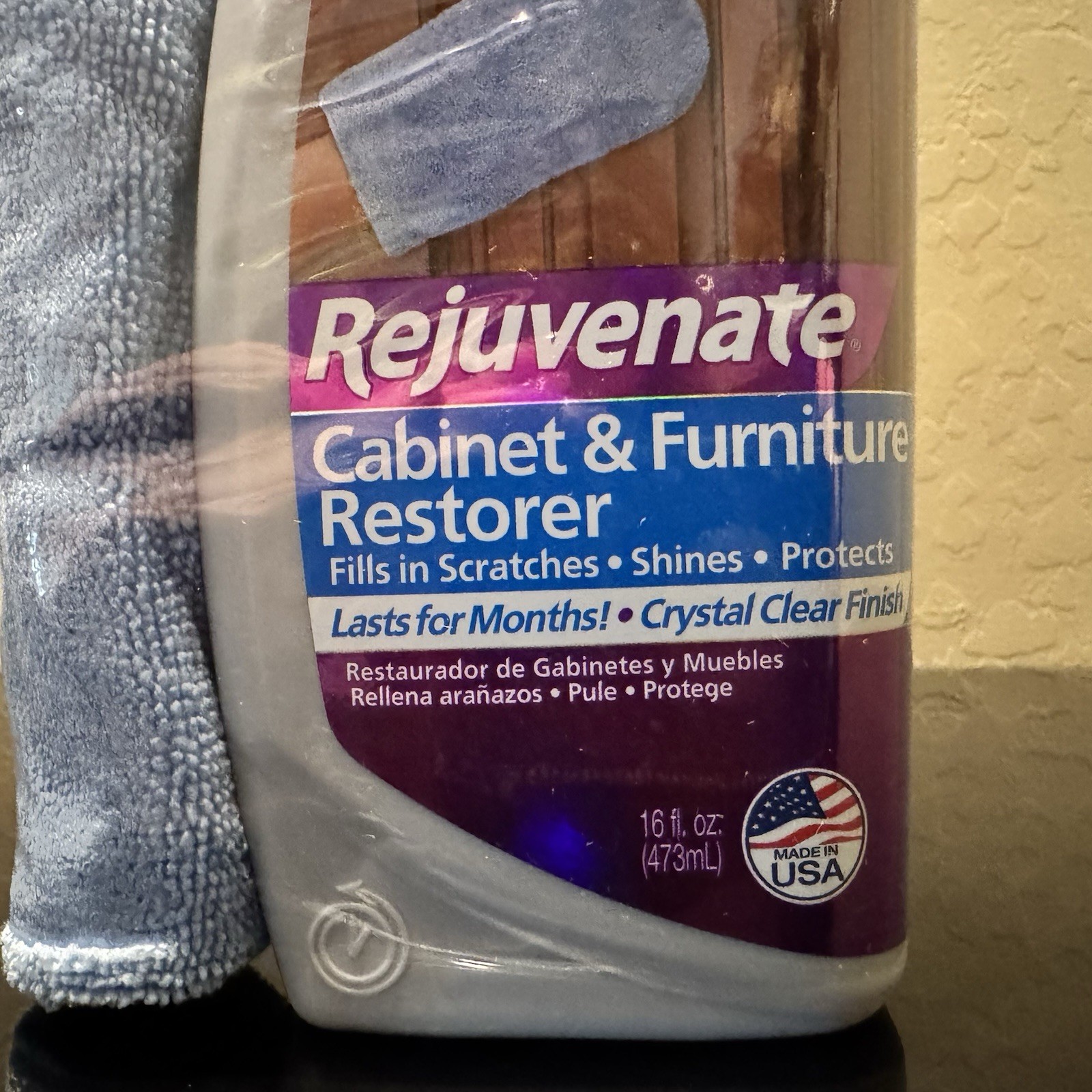 Rejuvenate 16oz Cabinet & Furniture Restorer Wood Polish + Microfiber Mitt NEW