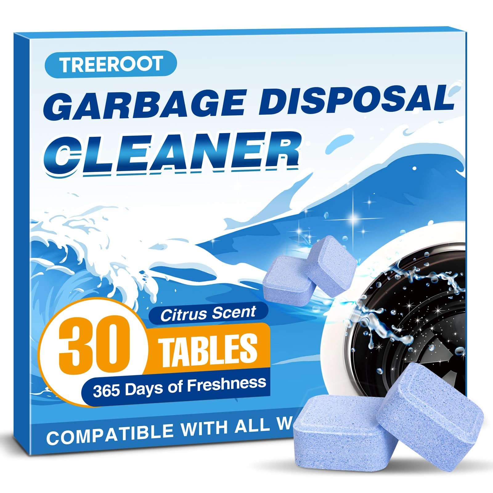 Treeroot Garbage Disposal Cleaner and Deodorizer Tablets, 30 Pack Blue Foamin…