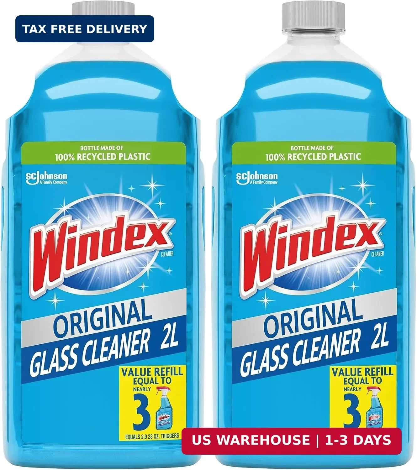 Windex Refill Glass and Window Cleaner Bottle, Bottle Made from 100% Recycled Pl
