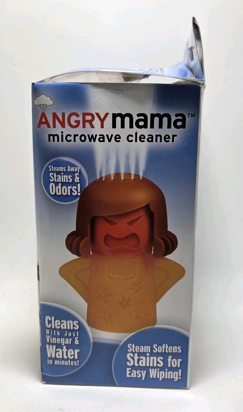 NIB Bulbhead Angry Mama Microwave Cleaner Steams Away Stains Odors Red/Yellow