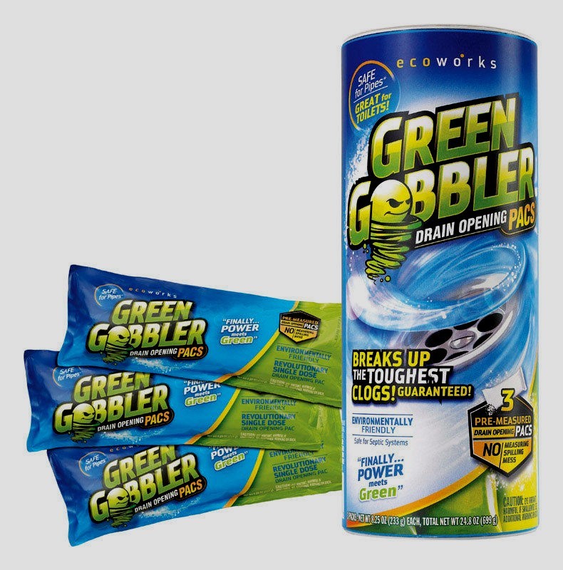 GREEN GOBBLER Granular Drain Opener Clog Remover 3 Packets Sink Bathtub