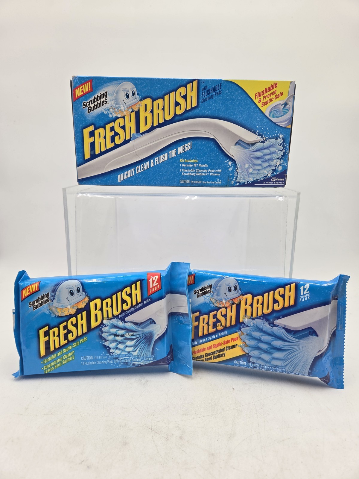 NOS Scrubbing Bubbles Fresh Brush Starter Kit Toilet Flushable Pads Refills