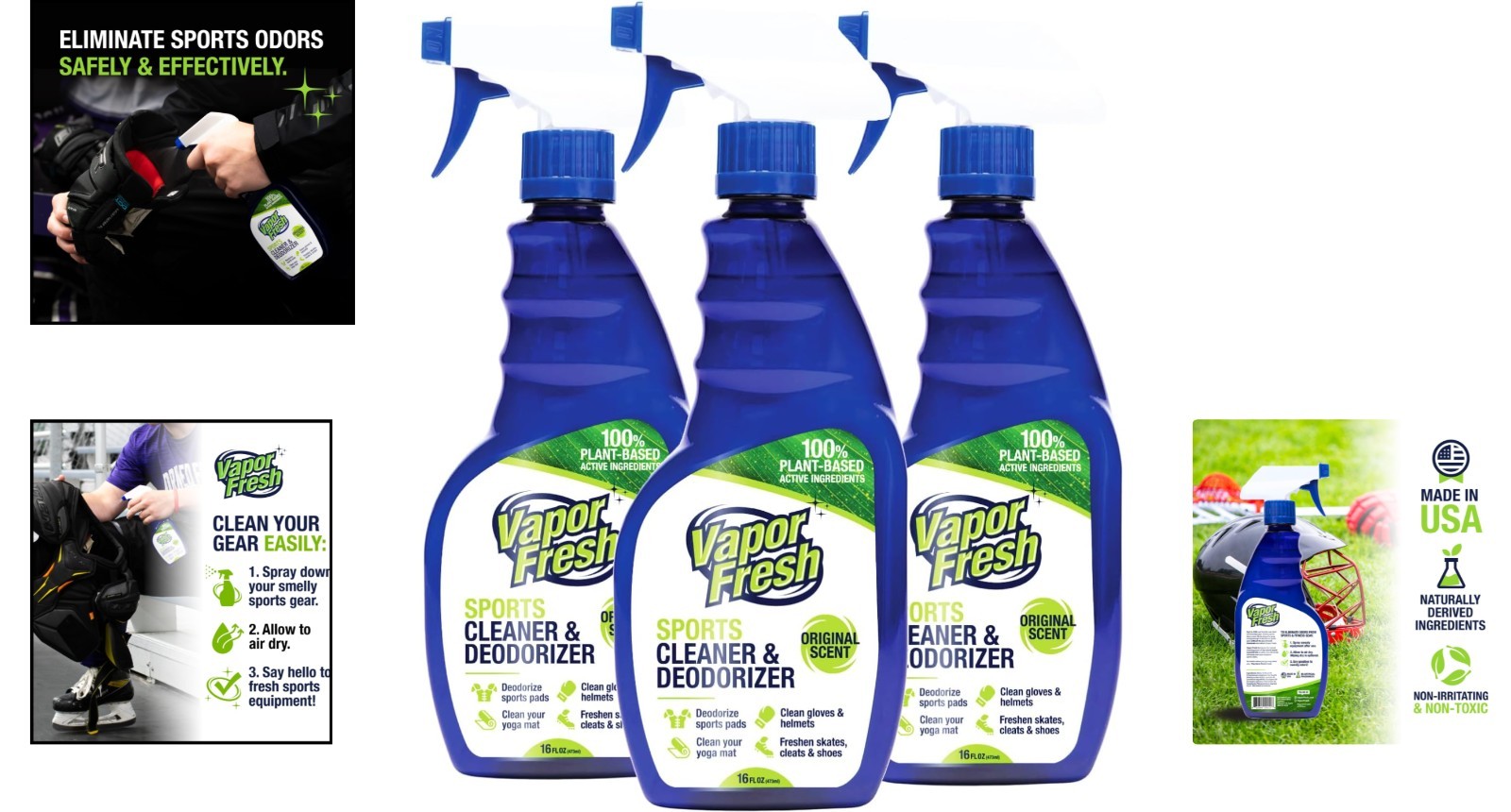 Sports Cleaner & Deodorizer Spray for Gym & Sports Equipment, 16 fl oz (3-Pack)