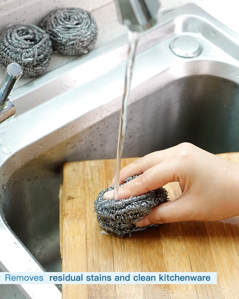 12Pcs Steel Wool Scrubber Pads for Cleaning Dishes, Pans, Pots, Ovens, Grills…