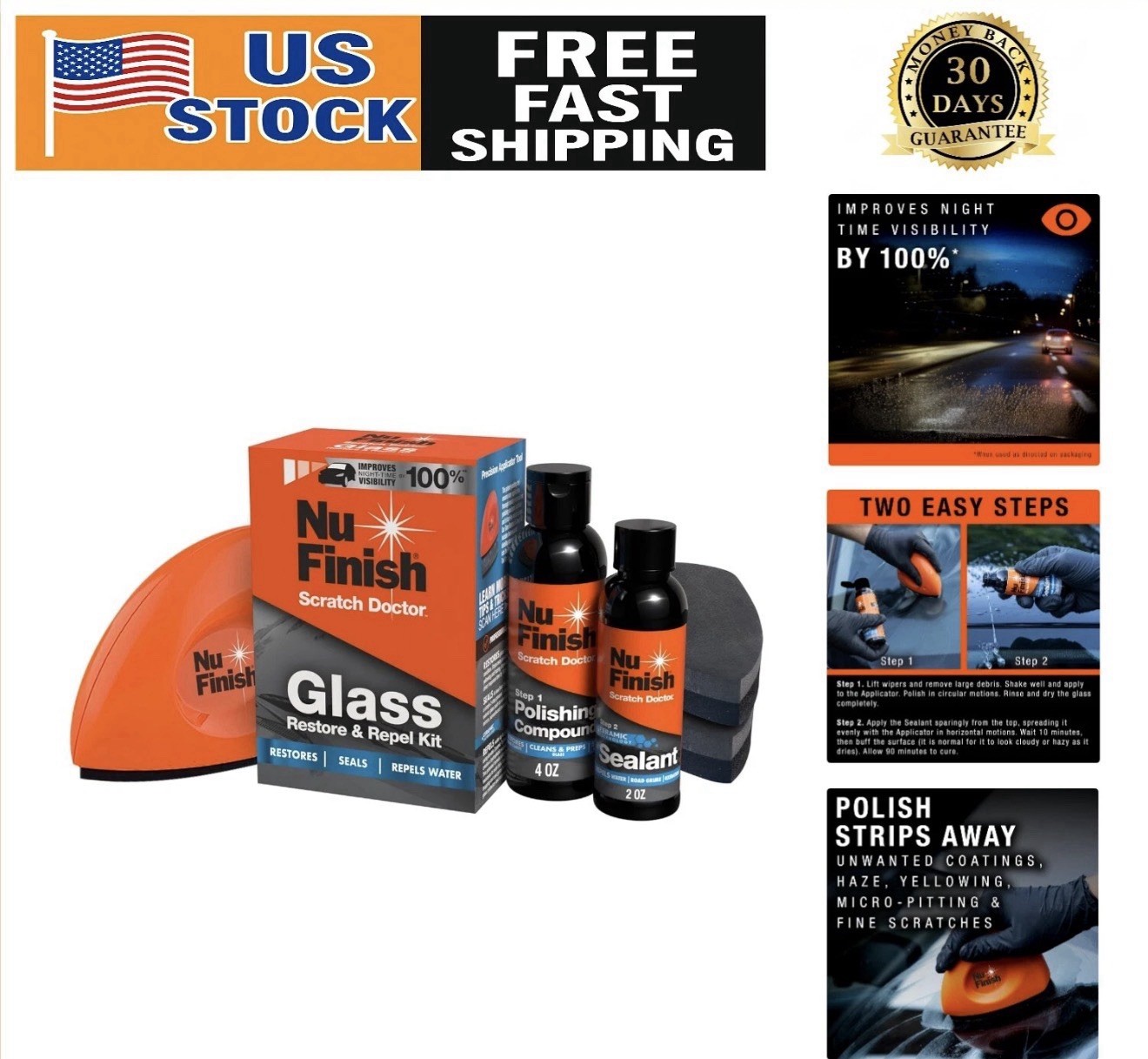 Nu Finish Glass Restore & Repel Kit for Car Windshield, Polishing & Sealant NEW*