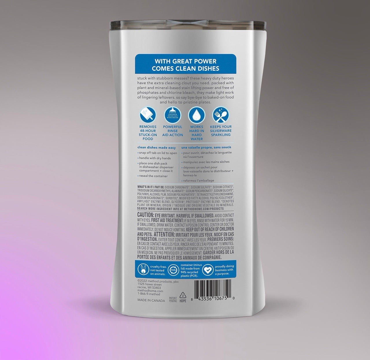 Method Heavy Duty Dishwasher Packs, Plant & Mineral-Based, Free & Clear 46ct New