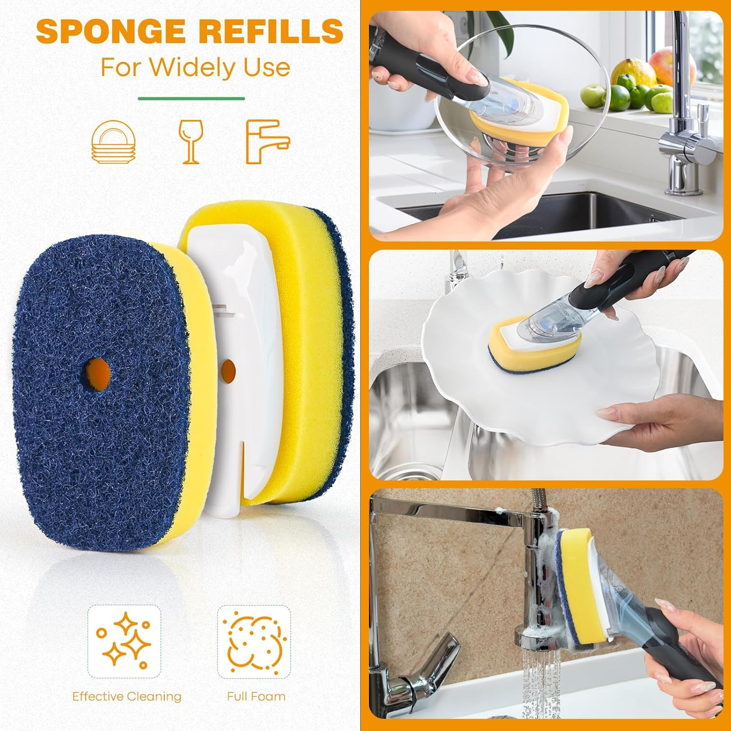 Sponge Brush Refills for OXO Soap Dispensing Dish Brush – 4 Pack Dish Cleanin…