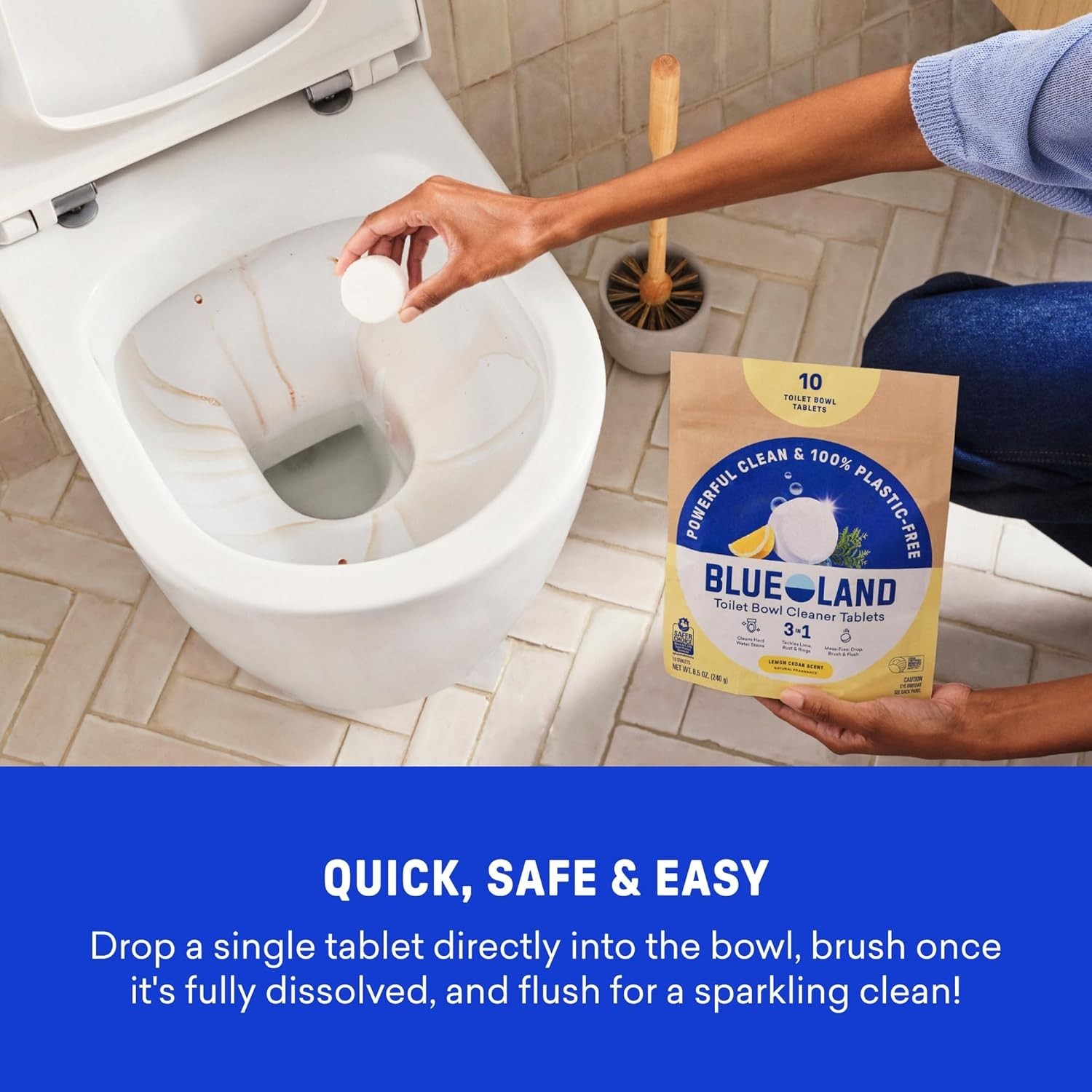BLUELAND Toilet Bowl Cleaner Tablets, Starter Set, 14 Ct with Tin, Lemon Cedar