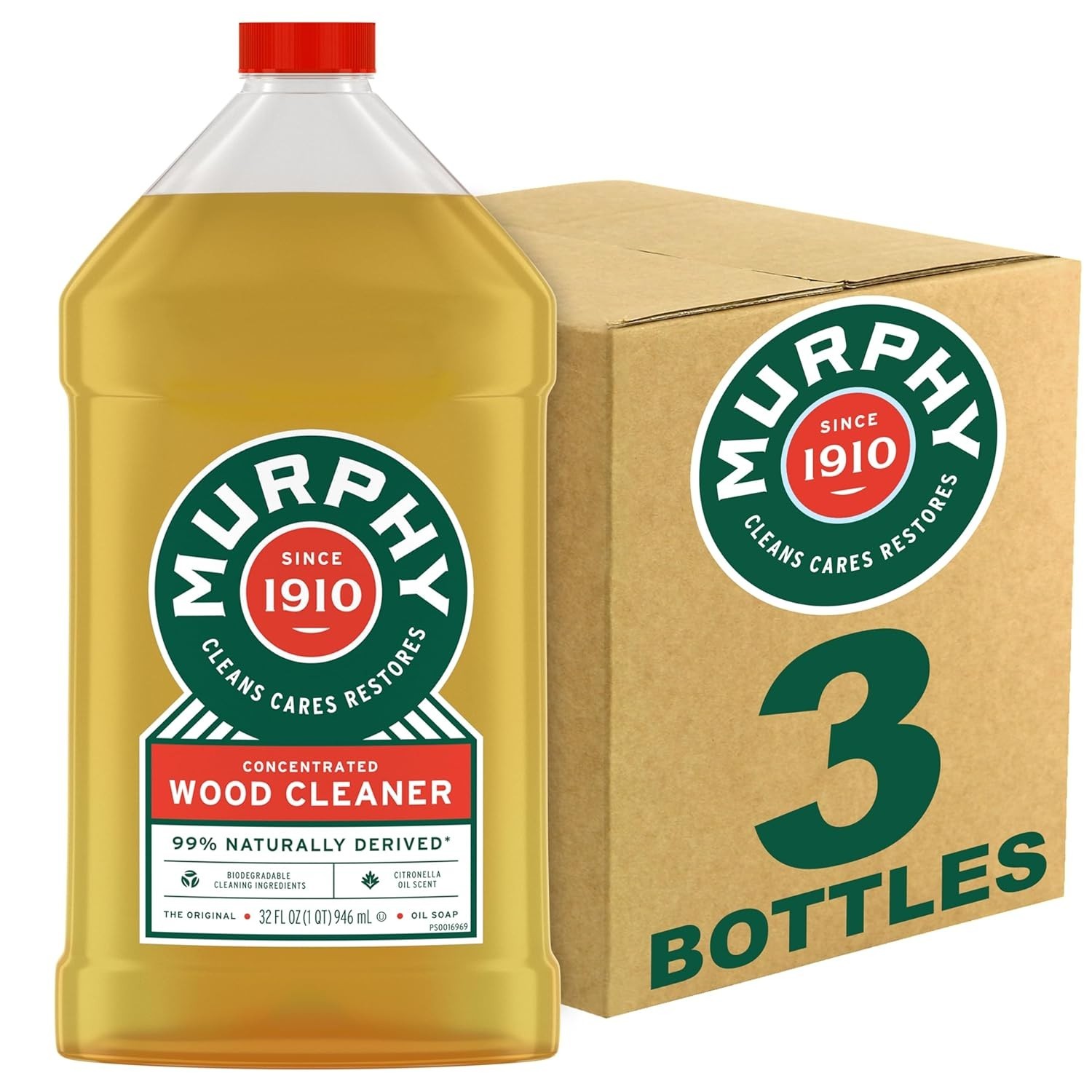 Murphy Oil Soap Wood Cleaner Original Formula 32 fl oz (Pack of 3) 98% Natural