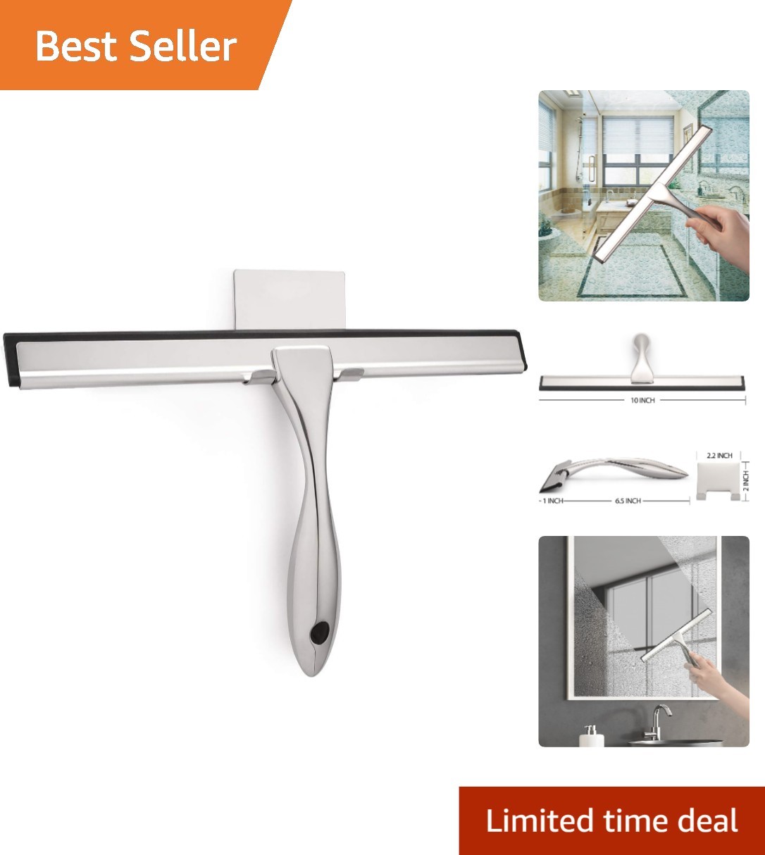 Effortless Cleaning with 10-Inch Stainless Steel Shower Squeegee – Versatile Use