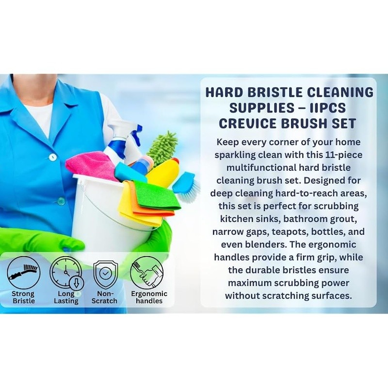 Multi-Surface Scrub Brush Set Heavy-Duty Cleaning Kitchen Bathroom Grout Tile US