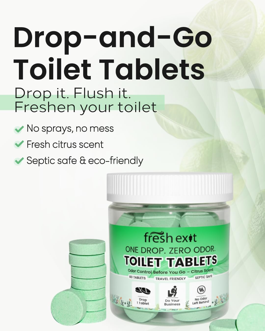 Toilet Deodorizer Tablets – Drop One in and Go – 60 Count Citrus Scent – Odor El