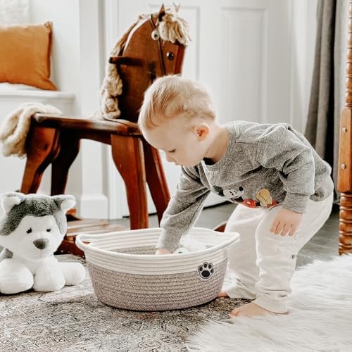 HiChen Small Woven Storage Basket 12x8x5 Paw Print Dog Toy Nursery Organizer
