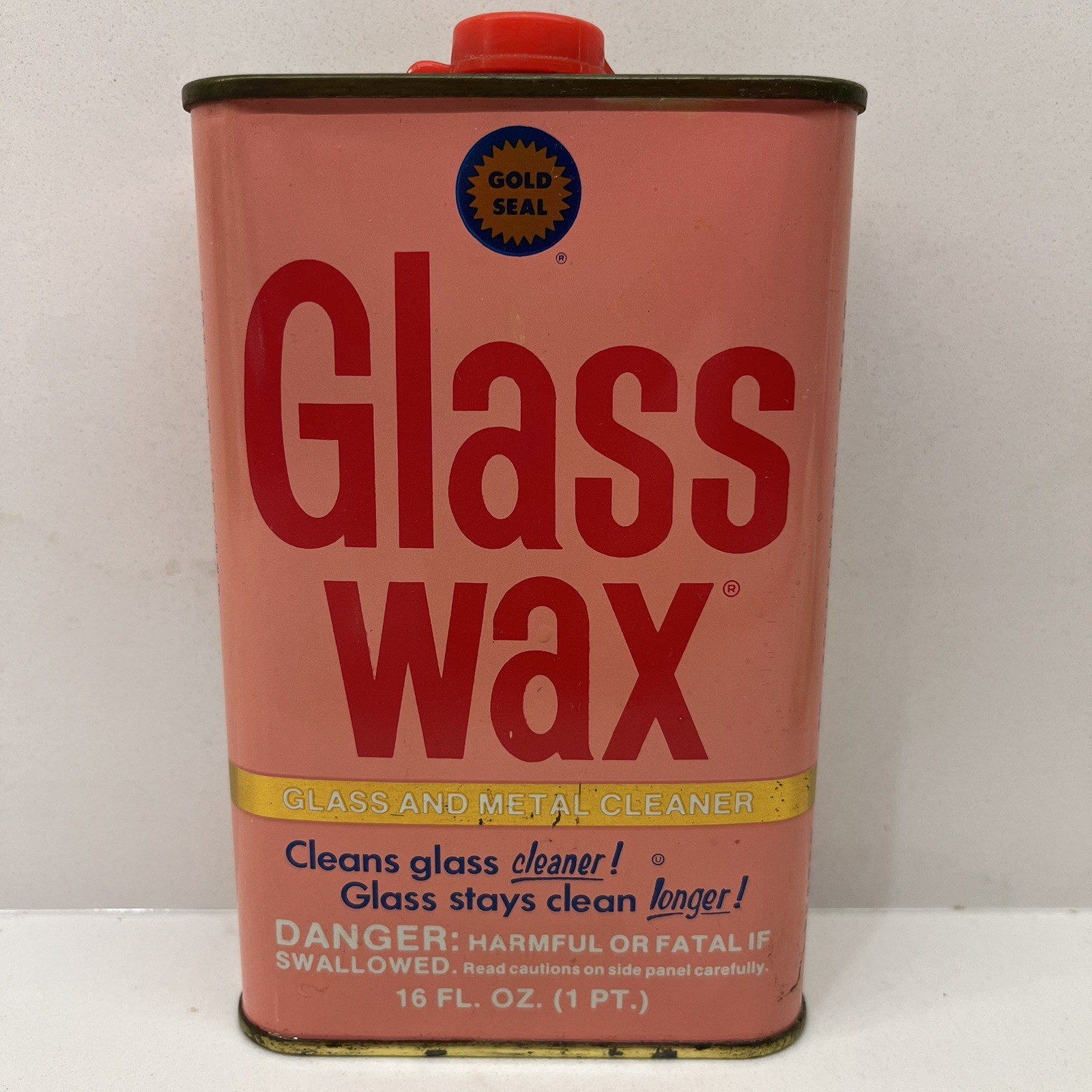 Vintage Can Gold Seal Co. GLASS WAX Glass Chrome Metal Cleaner Polisher 16 fl oz