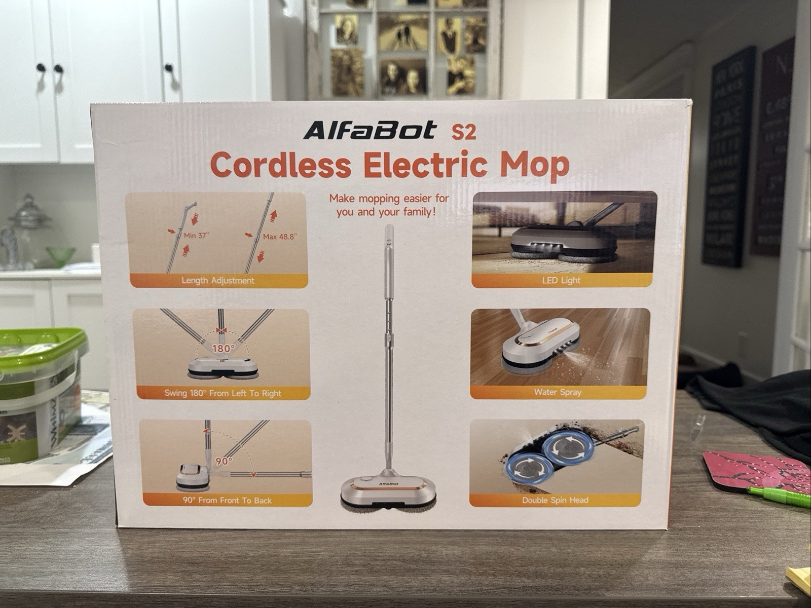Cordless Electric Mop AlfaBot S2 Spin Mop LED Light And Sprayer 400 ML 60 Mins