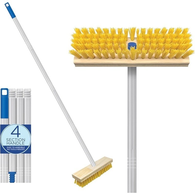Sturdy Floor Scrub Brush W/ Lightweight Handle Outdoor Indoor Cleaning New