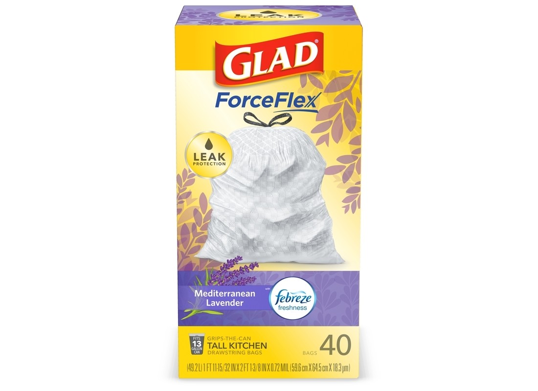 Tall Kitchen Bags 13 gal Lavender Scent Drawstring 40 pk 0.78 mil White