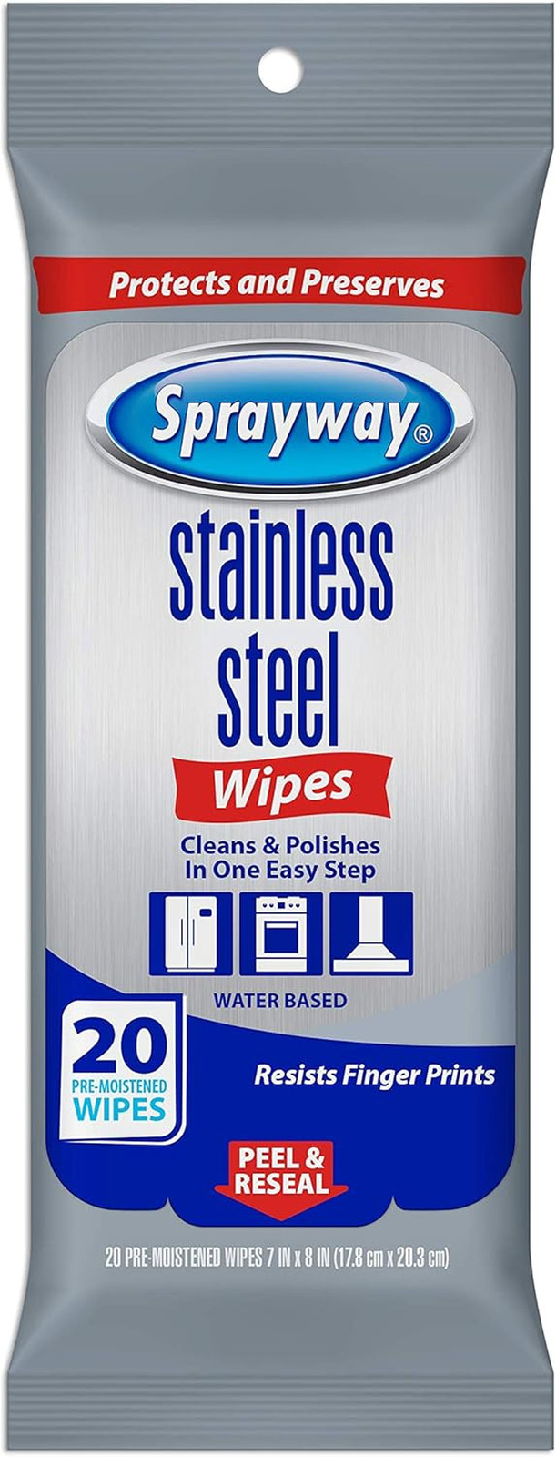 Sprayway Stainless Steel Wipes, Water Based, Pack of 20 (SW5012R)