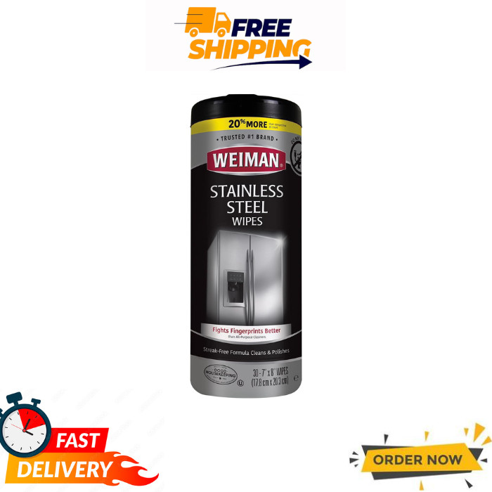 Weiman Stainless Steel Wipes, 30 Count, Cleaner & Polisher, Pack of 1