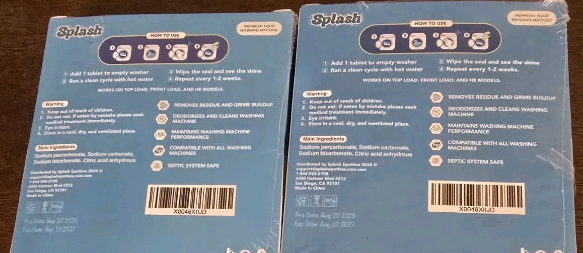Splash Spotless Washing Machine Cleaner Tablets Lot Of 2 (12 Tablets Total)