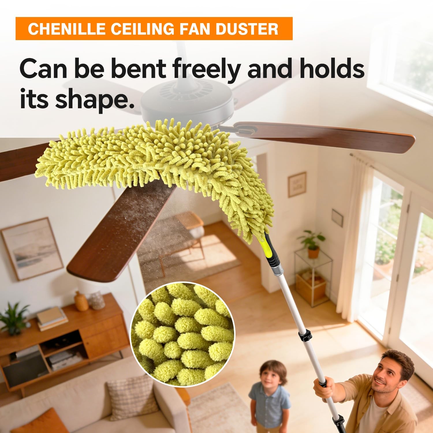4-12Ft Telescoping Extension Pole Kit 5-in-1 High Reach Duster with Chenille