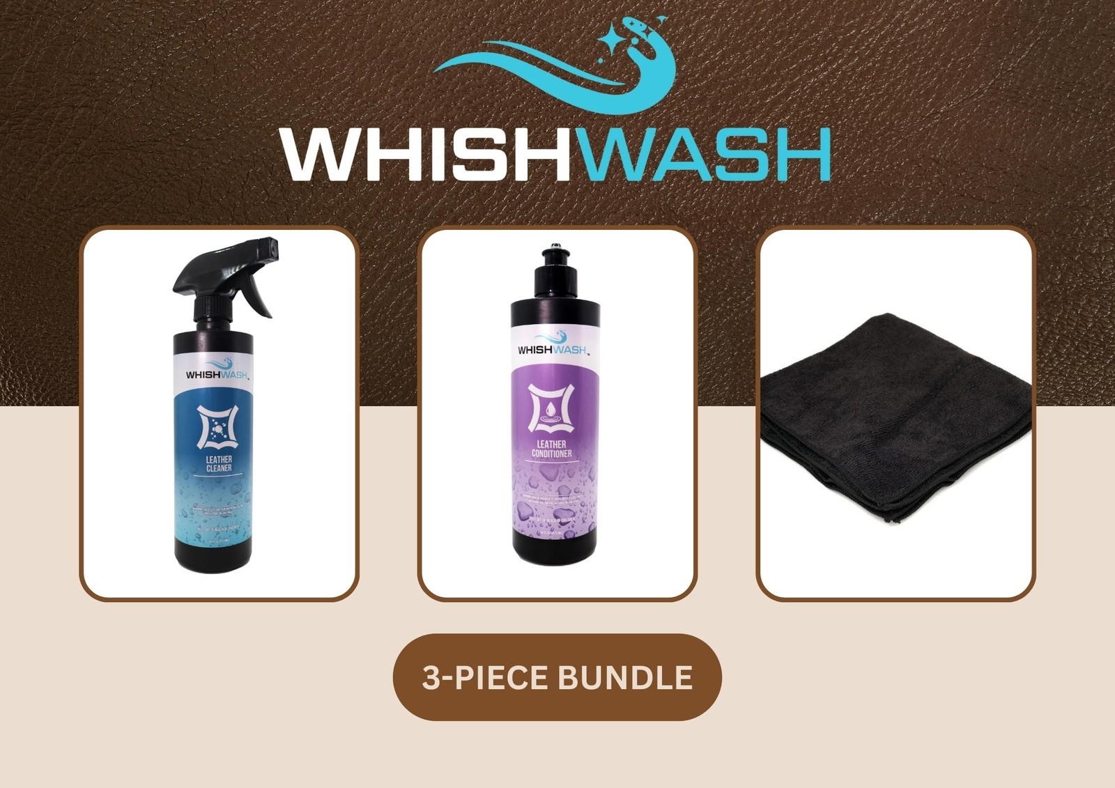 WhishWash Leather Care Kit – 16-fl oz Premium Leather Cleaner and Leather Con