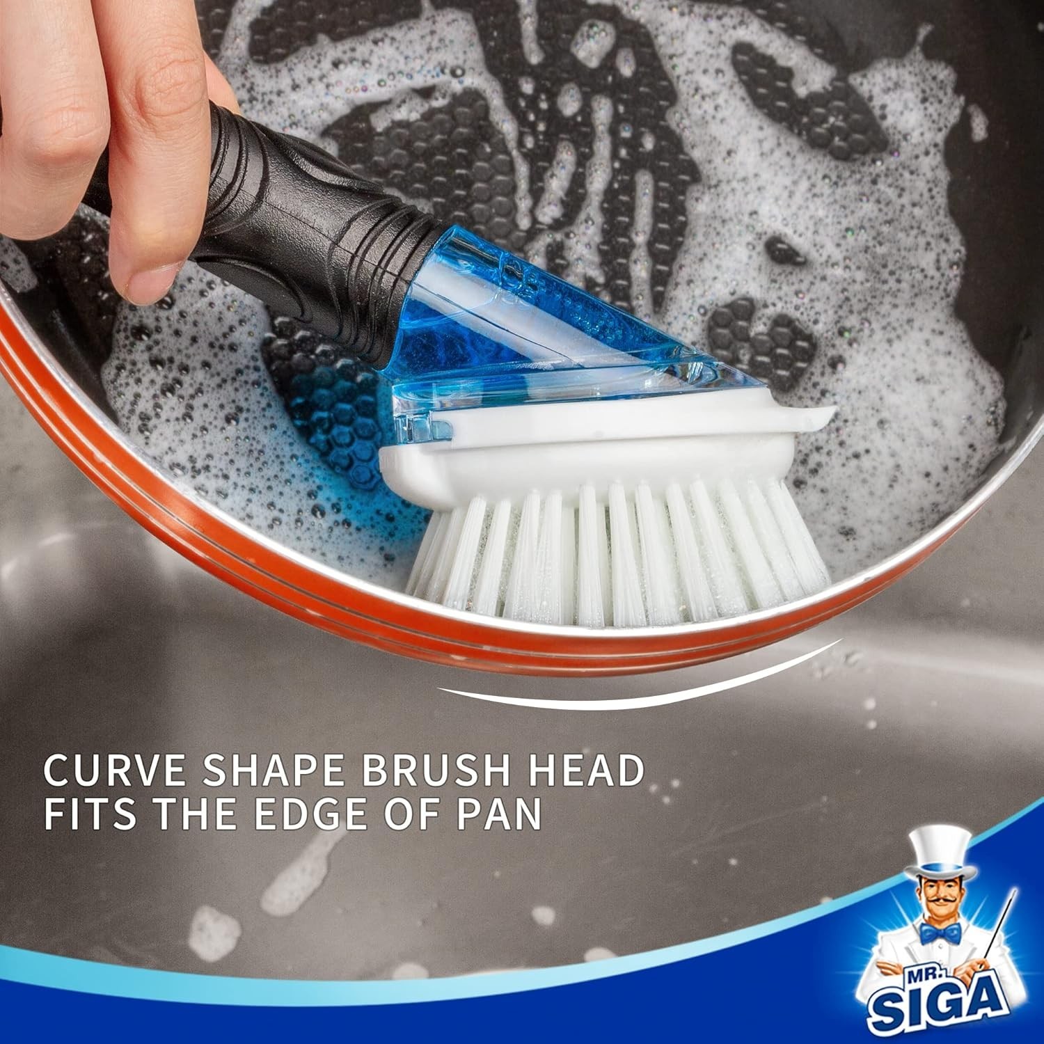 Soap Dispensing Dish Brush with Built-In Scraper & Non-Slip Holder – Easy Clean