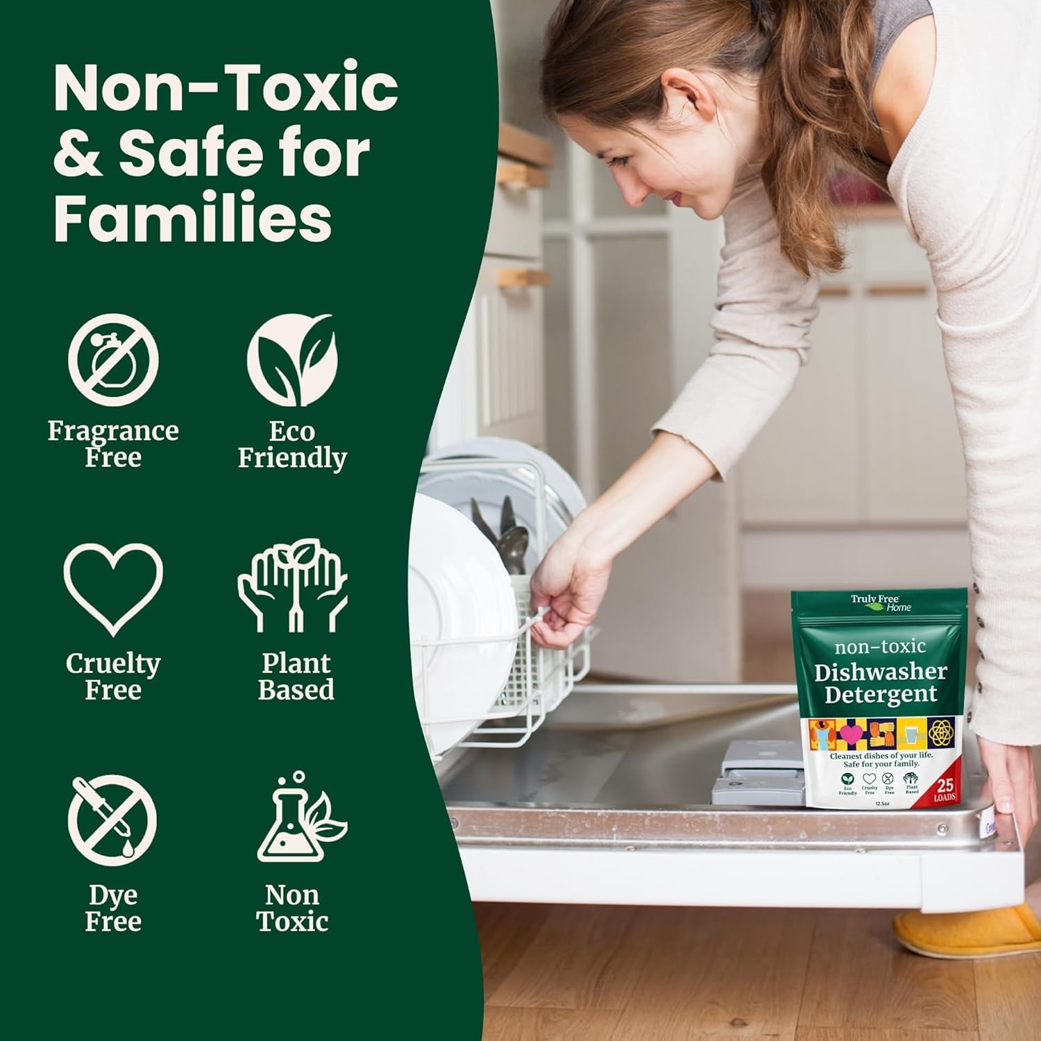 Truly Free natural dishwasher soap. Plastic-free, heavy duty stain remover