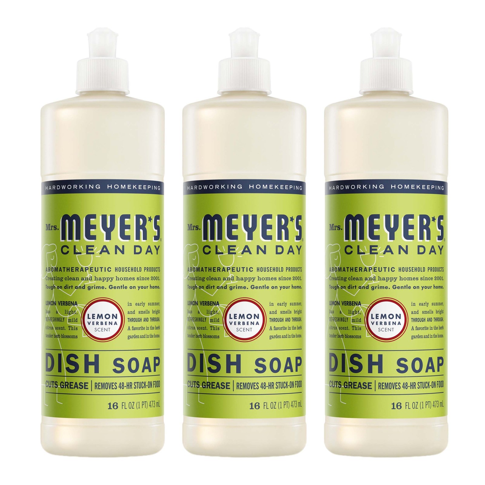 Lemon Verbena Liquid Dish Soap, 16 oz – Pack of 3, Powerful Grease Cleaner